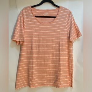 Chico's Women's Striped Peach White Short Sleeve T-Shirt Size 1/Medium